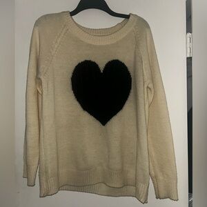 Cozy Cream Sweater with Black Heart